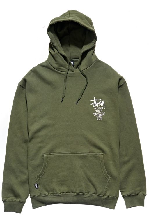 Stussy Mens World Tour Hoodie Green - ZLKYN2593